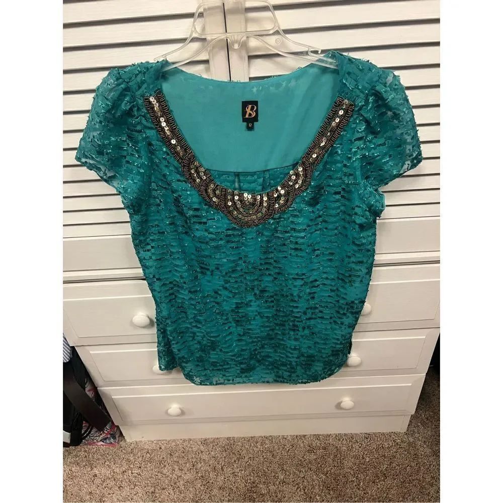 Anthropologie Sachin + Babi Car-canet Top beautiful teal with sequin detail neck